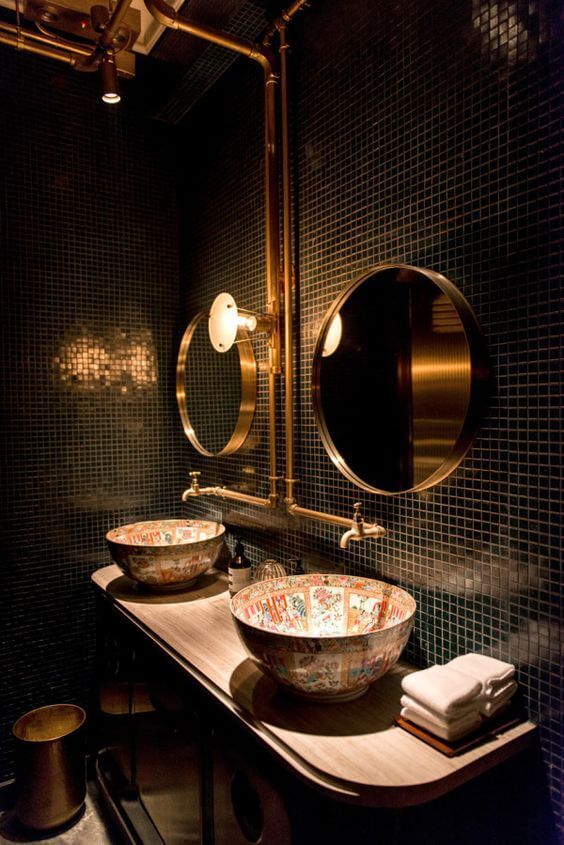 round gold mirror bathroom