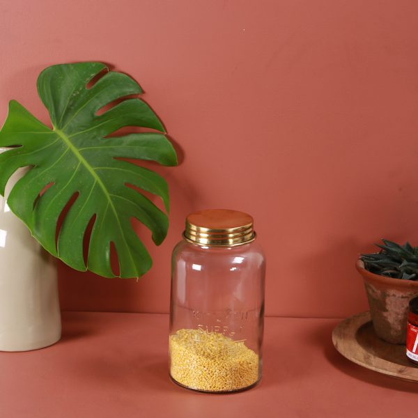 Glass storage jar : topp brass