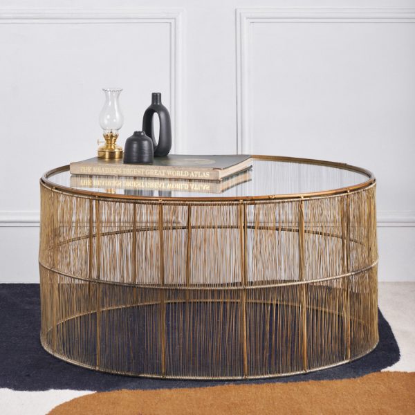 Brass round coffee table for living room
